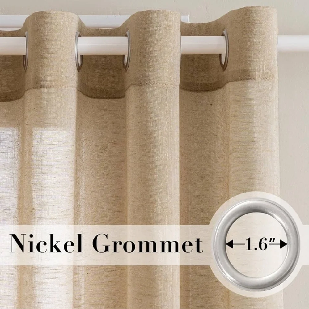 Linen Curtains 84 Inch Length 2 Panels Set - Semi Sheer Taffy Color 52”W x 84”L - Picture 3 of 7